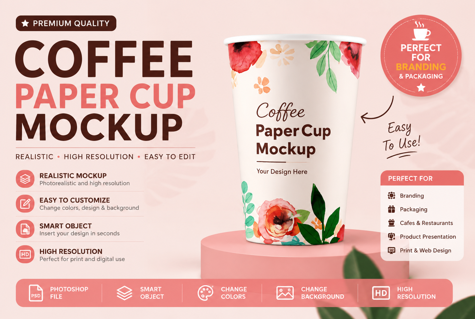 Coffee Paper Cup Mockup – Premium PSD Branding Template