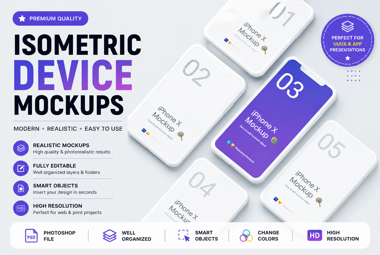 Isometric Device Mockups – Premium PSD Collection