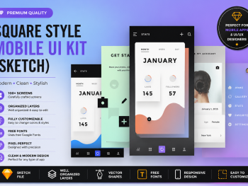 Square Style Mobile UI Kit – Premium Sketch Templates
