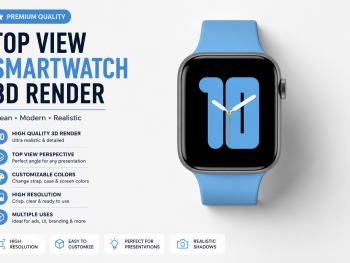 Top View Smartwatch 3D Render – Premium PNG Asset