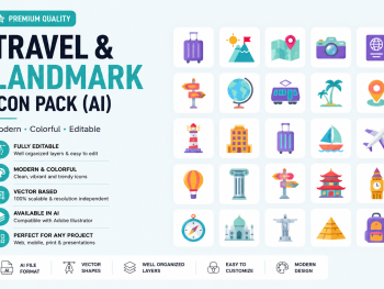 Travel & Landmark Icon Pack – Premium AI Vector Collection