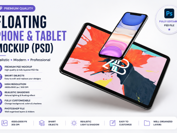Floating Phone & Tablet Mockup – Premium PSD Template
