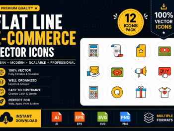 Flat Line E-Commerce Vector Icons Pack (AI, SVG, EPS, PNG)